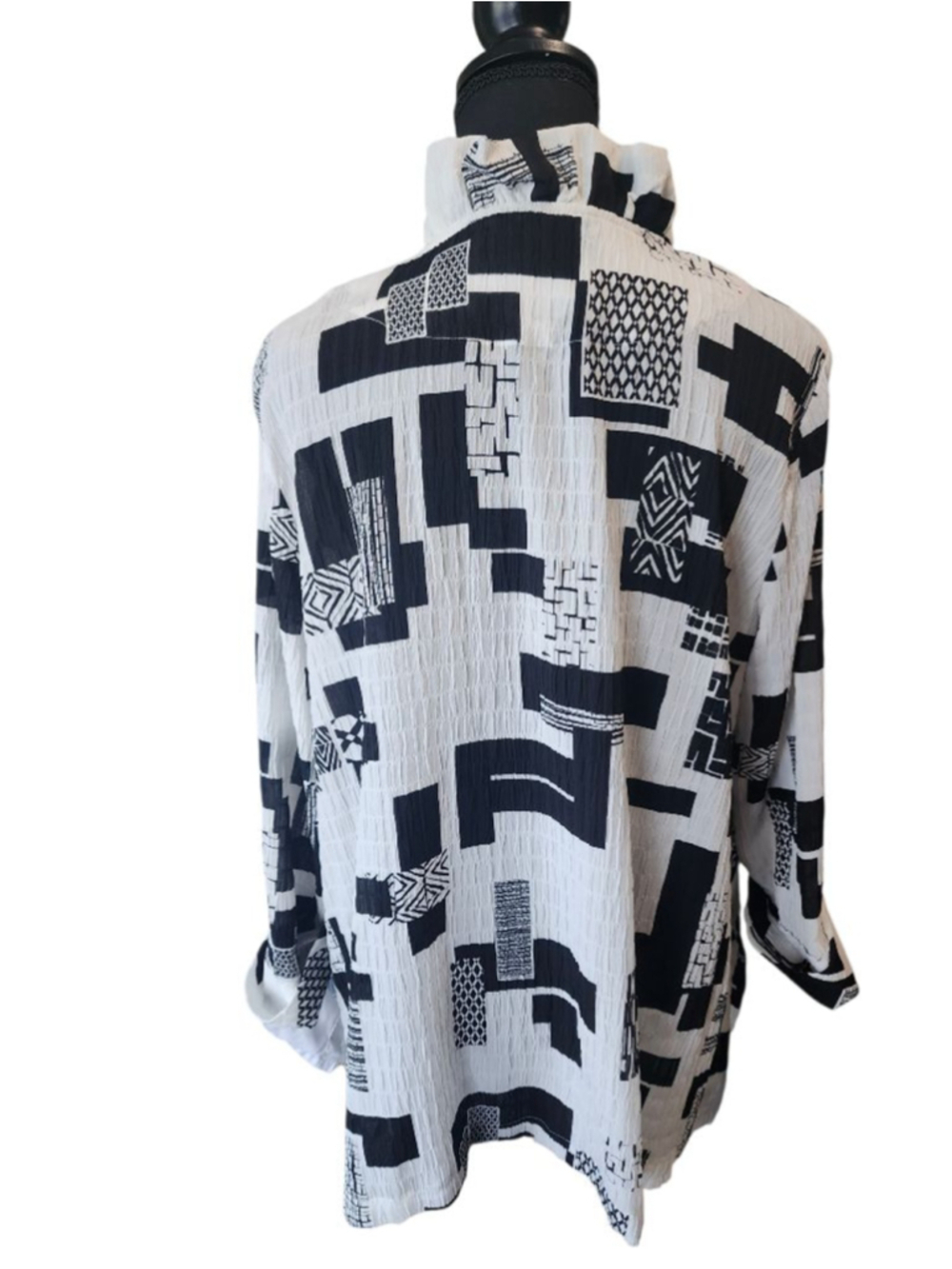 ali miles White & Black Abstract Blouse L - Picture 4 of 6